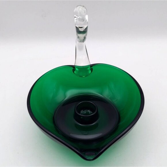 Duncan Miller Emerald Green & Clear Glass Swan Candle Holder Vintage MCM - Picture 4 of 6